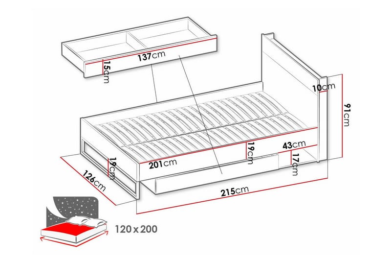 Sengestamme Rathmore 120x200 cm - Mørkegrå - Sengeramme & sengestamme