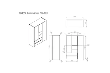 Baby Bed med kommode, stellebord, garderobe, bokhylle Kiddy 3 dører - 3 dører - Møbler - Senger - Sengetilbehør - Oppbevaring til senger