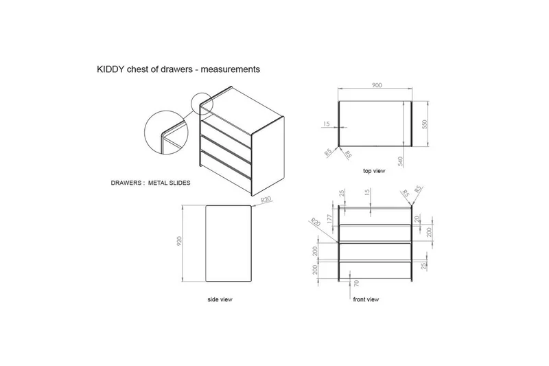 Baby Bed med kommode og garderobe topp Kiddy 2-dører - 2-dører - Møbler - Senger - Sengetilbehør - Oppbevaring til senger
