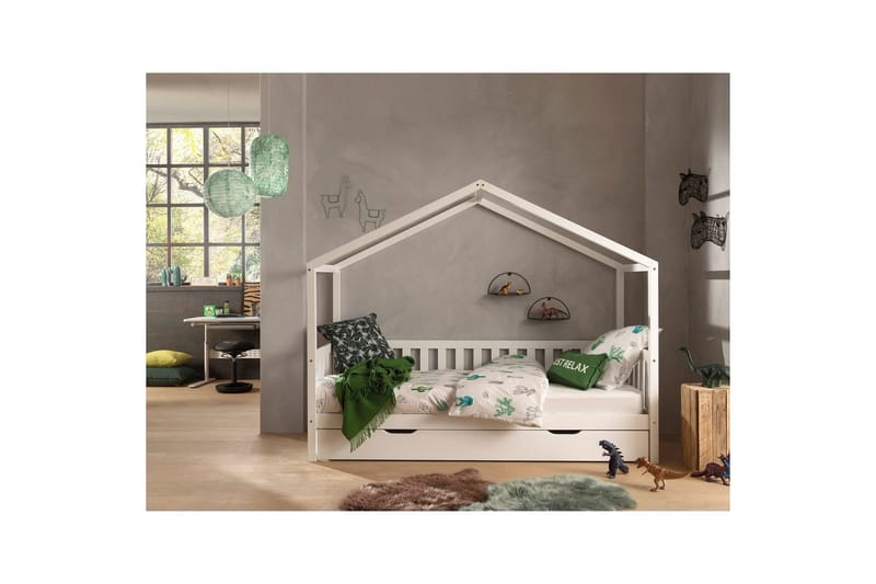 Husseng med skuff Dallas 90x200 cm Hvit, Med gjerde - Hvit, Med gjerde - Møbler - Senger - Sengetilbehør - Oppbevaring til senger