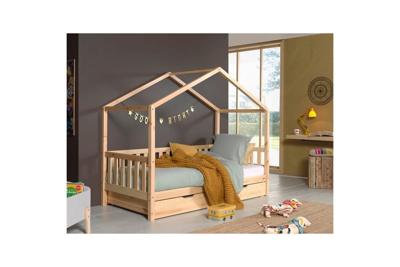 Husseng med skuff Dallas 90x200 cm Naturlig, Med gjerde - Naturlig, Med gjerde - Møbler - Senger - Sengetilbehør - Oppbevaring til senger