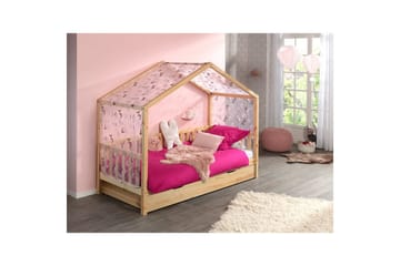 Husseng med tekstilsett Dallas 90x200 cm Naturlig, Uten gjerde, Med skuff - Naturlig, Uten gjerde, Med skuff - Møbler - Senger - Sengetilbehør - Oppbevaring til senger