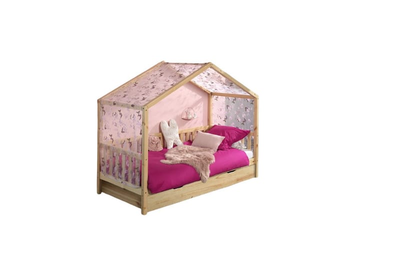 Husseng med tekstilsett Dallas 90x200 cm Naturlig, Uten gjerde, Med skuff - Naturlig, Uten gjerde, Med skuff - Møbler - Senger - Sengetilbehør - Oppbevaring til senger