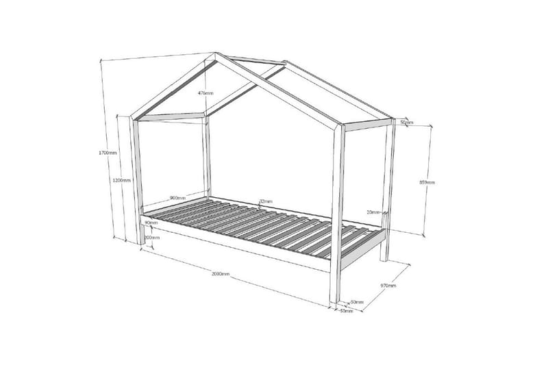 Husseng uten gjerde og skuff Dallas 90x200 cm Naturlig - Naturlig - Møbler - Senger - Sengetilbehør - Oppbevaring til senger