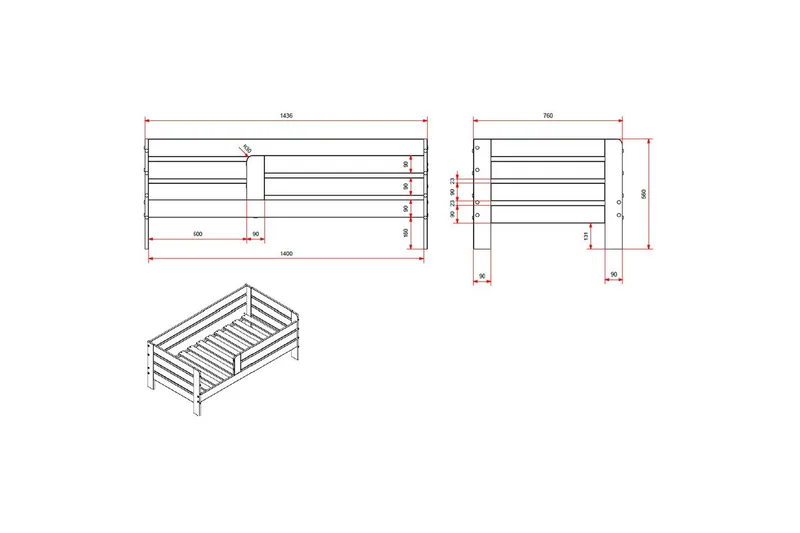 Juniorseng med rekkverk og skuff Småbarnsseng Grå - Grå - Møbler - Senger - Sengetilbehør - Oppbevaring til senger