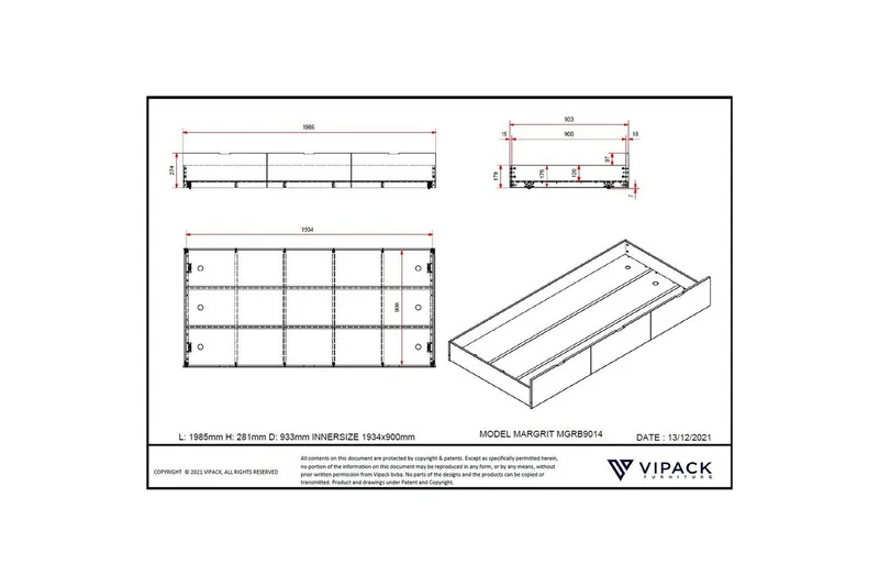 Køyeseng med en skuff Margarit - Møbler - Senger - Sengetilbehør - Oppbevaring til senger