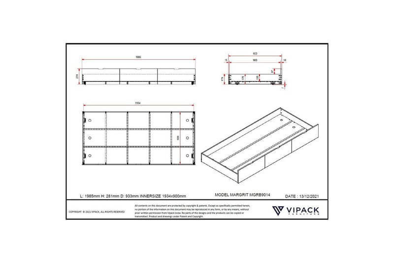 Køyeseng med en skuff Margarit - Møbler - Senger - Sengetilbehør - Oppbevaring til senger
