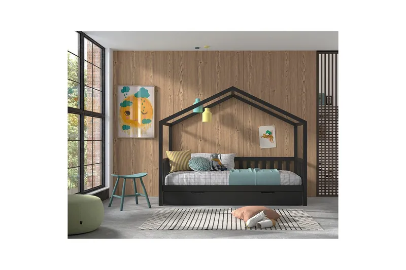 Seng med Skuff og Gjerde Dallas 90x200 cm Antrasitt - Antrasitt - Møbler - Senger - Sengetilbehør - Oppbevaring til senger