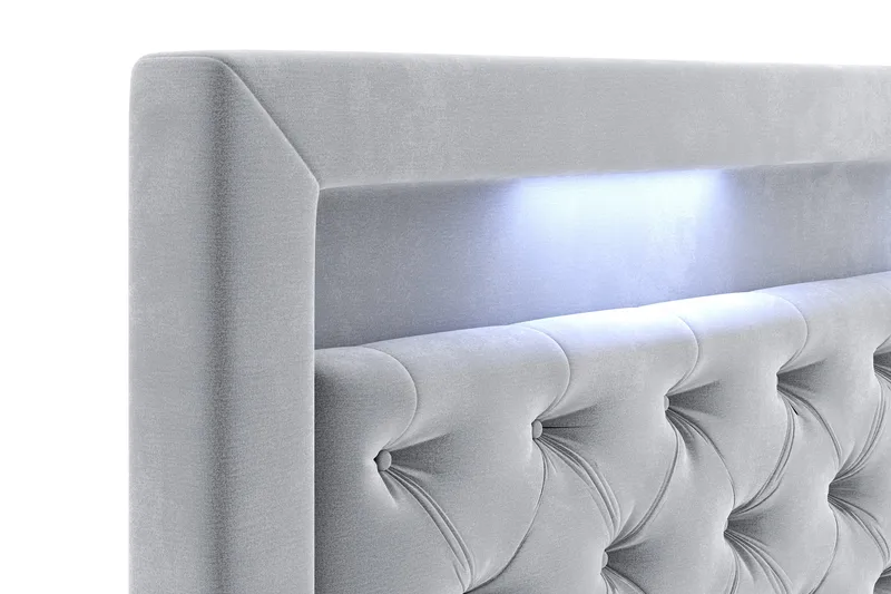 Hilton Velvet LED Gavl 200 - Lysegrå - Møbler - Senger - Sengetilbehør - Sengegavl