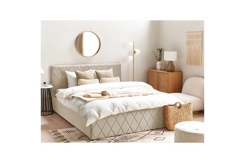 Sengramme og sengestamme Seng med oppbevaring Rochefort Beige 160x200 - Møbler - Senger - Senger med oppbevaring