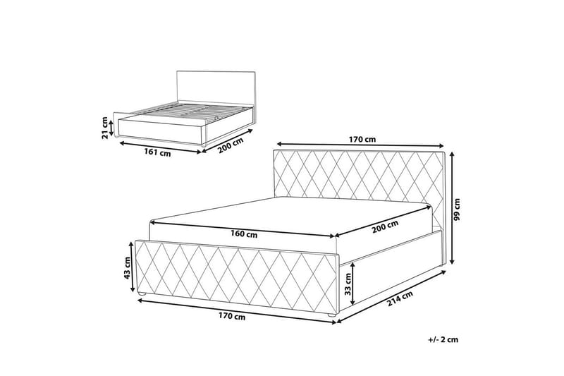 Sengramme og sengestamme Seng med oppbevaring Rochefort Beige 160x200 - Møbler - Senger - Senger med oppbevaring
