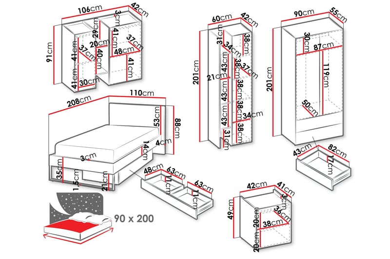 Sigmana Møbelsett For Soverom - Lys Grå/Beige - Møbler - Senger - Møbelsett til soverom