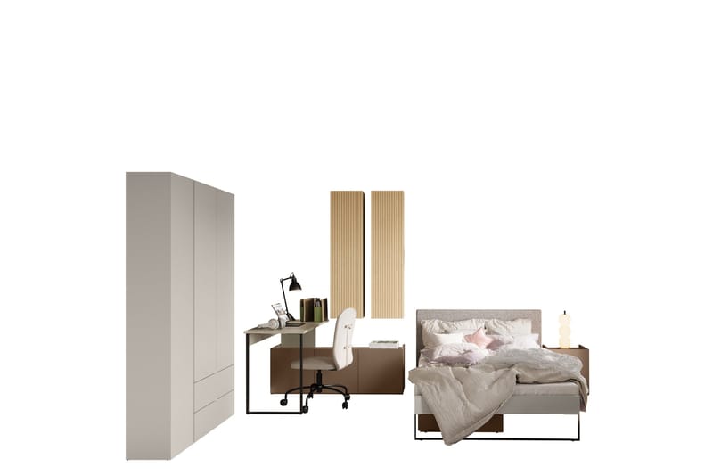 Sigmana Møbelsett For Soverom, Lys Grå/Brun/Beige
