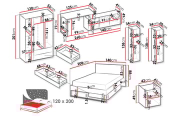 Sigmana Møbelsett For Soverom - Lys Grå/Brun/Beige - Møbler - Senger - Møbelsett til soverom