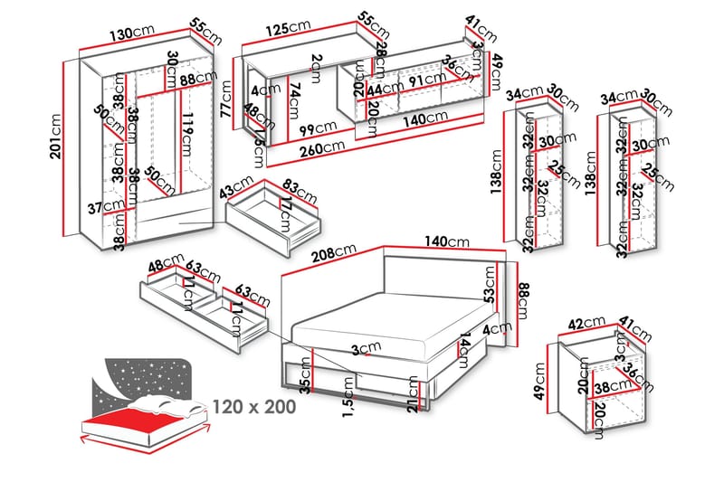 Sigmana Møbelsett For Soverom - Lys Grå/Brun/Beige - Møbler - Senger - Møbelsett til soverom