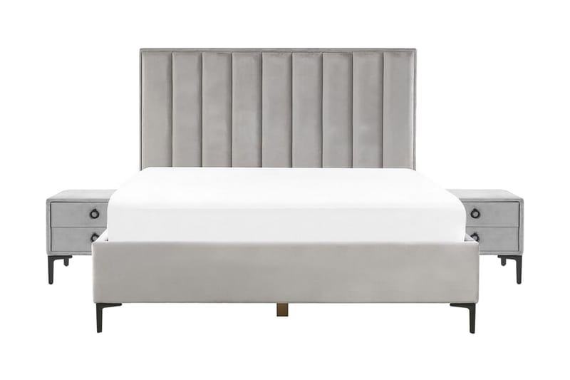 Soverommssett dobbeltseng 180x200 cm grå SEZANNE - Grå - Rammeseng - Dobbeltsenger - Komplett sengepakke