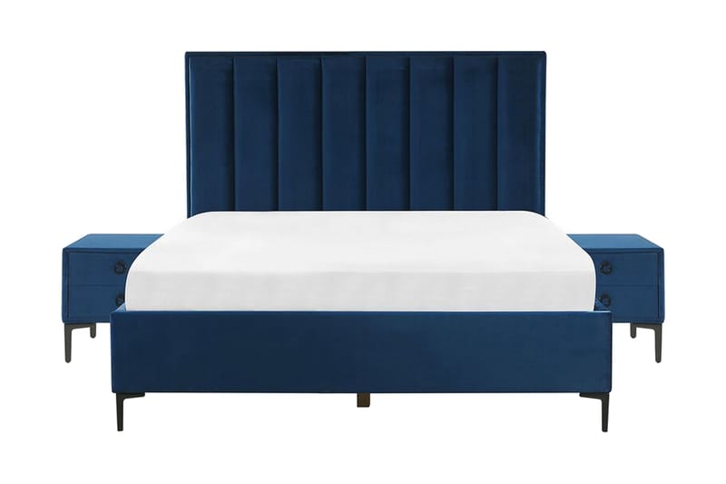 Soveromssett dobbeltseng 160x200 cm marineblå SEZANNE - Blå - Komplett sengepakke - Rammeseng - Dobbeltsenger