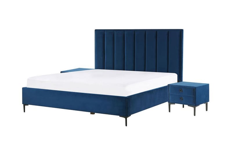 Soveromssett dobbeltseng 160x200 cm marineblå SEZANNE - Blå - Rammeseng - Dobbeltsenger - Komplett sengepakke