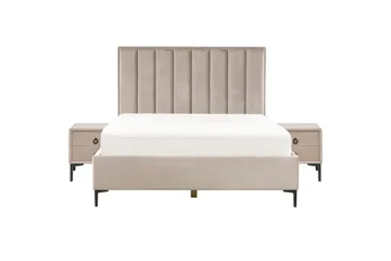 Soveromssett Sezanne Beige/grå/svart, 160x200 cm, Fløyel - Beige/grå/svart, 160x200 cm, Fløyel - Møbler - Senger - Møbelsett til soverom