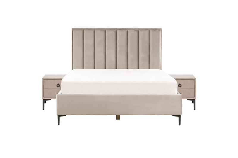 Soveromssett Sezanne Beige/grå/svart, 160x200 cm, Fløyel - Beige/grå/svart, 160x200 cm, Fløyel - Møbler - Senger - Møbelsett til soverom