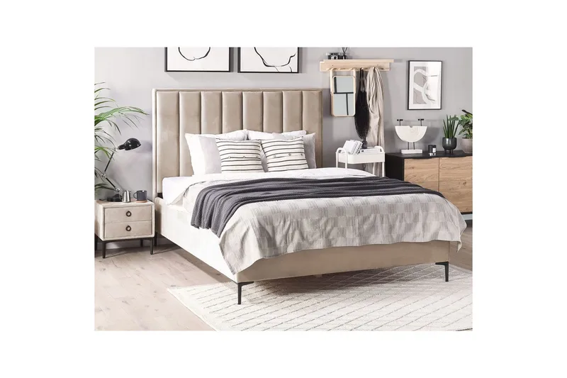 Soveromssett Sezanne Beige/grå/svart, 160x200 cm, Fløyel - Beige/grå/svart, 160x200 cm, Fløyel - Møbler - Senger - Møbelsett til soverom