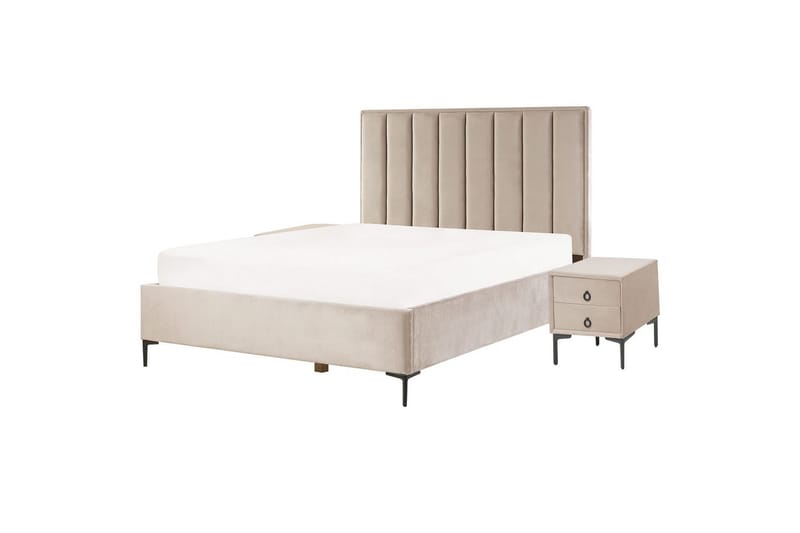 Soveromssett Sezanne Beige/grå/svart, 160x200 cm, Fløyel - Beige/grå/svart, 160x200 cm, Fløyel - Møbler - Senger - Møbelsett til soverom