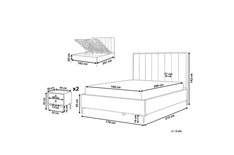 Soveromssett Sezanne Beige/grå/svart, 160x200 cm, Fløyel - Beige/grå/svart, 160x200 cm, Fløyel - Møbler - Senger - Møbelsett til soverom