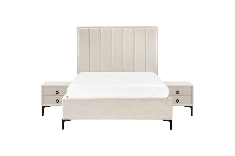 Soveromssett Sezanne Hvit/Svart, 140x200 cm, Bouclé - Hvit/Svart, 140x200 cm, Bouclé - Møbler - Senger - Møbelsett til soverom