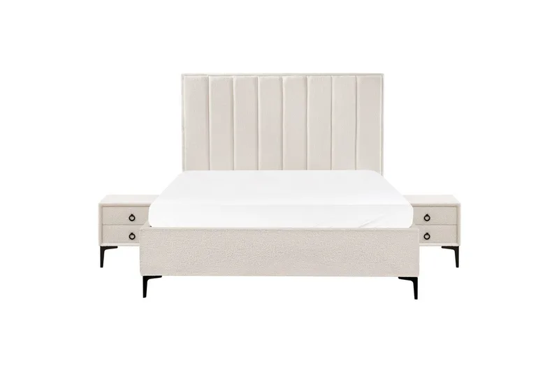 Soveromssett Sezanne Hvit/Svart, 160x200 cm, Bouclé - Hvit/Svart, 160x200 cm, Bouclé - Møbler - Senger - Møbelsett til soverom