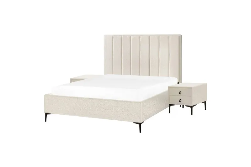 Soveromssett Sezanne Hvit/Svart, 160x200 cm, Bouclé - Hvit/Svart, 160x200 cm, Bouclé - Møbler - Senger - Møbelsett til soverom