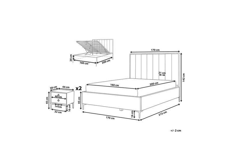 Soveromssett Sezanne Hvit/Svart, 160x200 cm, Bouclé - Hvit/Svart, 160x200 cm, Bouclé - Møbler - Senger - Møbelsett til soverom