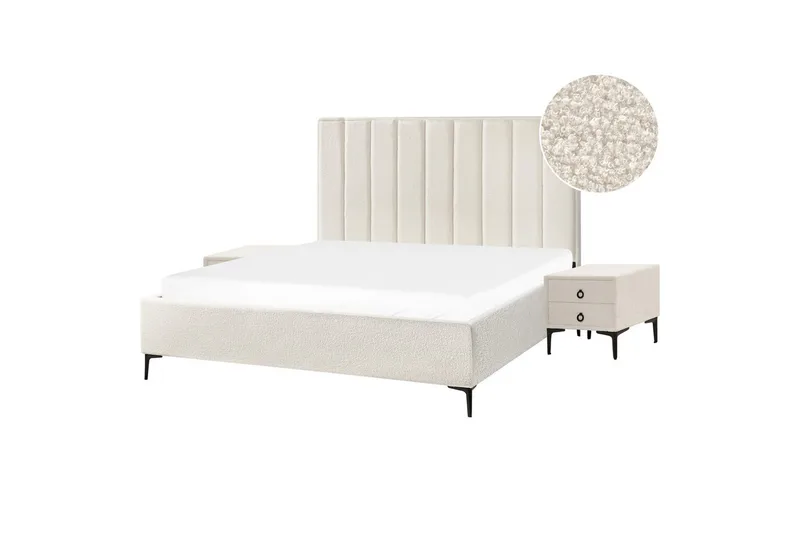 Soveromssett Sezanne Hvit/Svart, 180x200 cm, Bouclé, Hvit/Svart, 180x200 cm, Bouclé