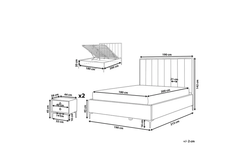 Soveromssett Sezanne Hvit/Svart, 180x200 cm, Bouclé - Hvit/Svart, 180x200 cm, Bouclé - Møbler - Senger - Møbelsett til soverom