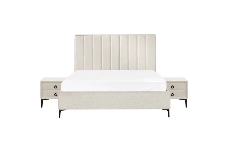 Soveromssett Sezanne Hvit/Svart, 180x200 cm, Bouclé - Hvit/Svart, 180x200 cm, Bouclé - Møbler - Senger - Møbelsett til soverom