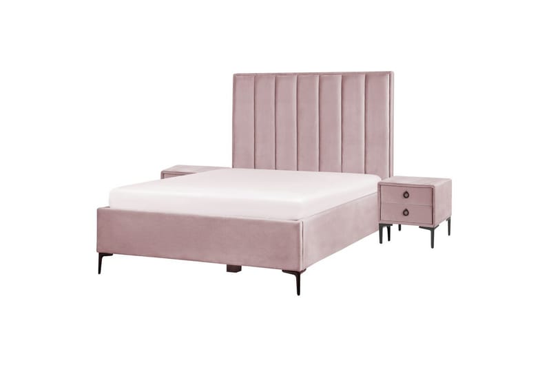 Soveromssett Sezanne Rosa/Svart, 140x200 cm, Fløyel - Rosa/Svart, 140x200 cm, Fløyel - Møbler - Senger - Møbelsett til soverom