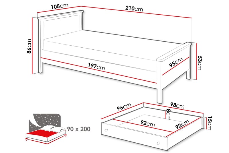 Storys Sengeramme 200x90 cm - Hvit - Møbler - Senger - Sengeramme & sengestamme