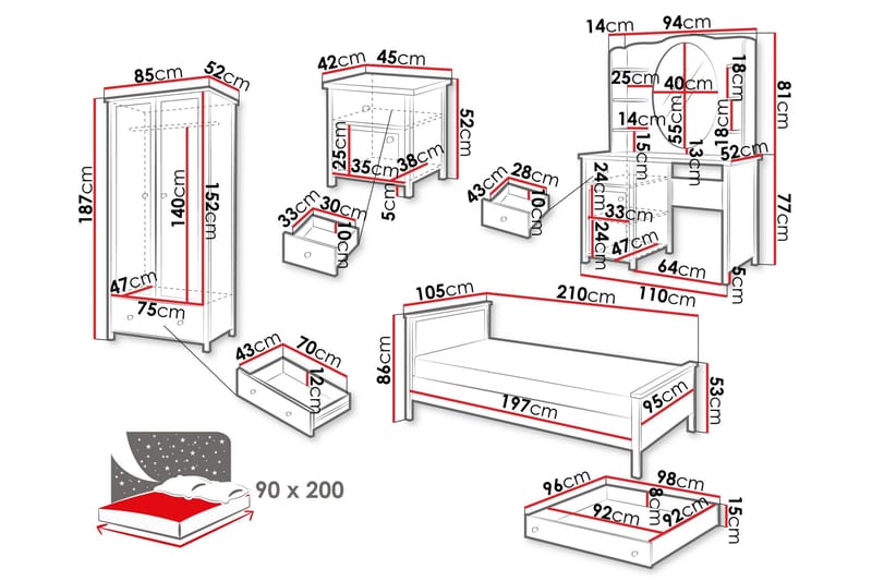 Storys Soveromsmøbelsett - Hvit - Møbler - Senger - Møbelsett til soverom