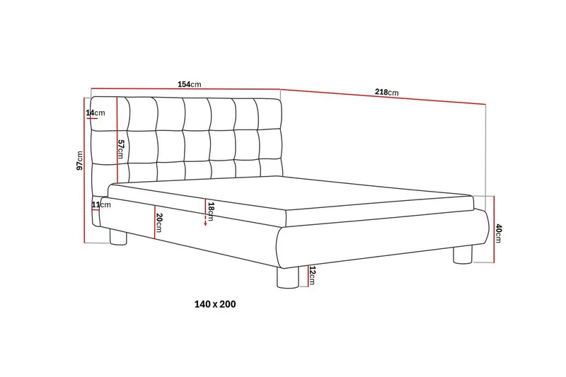 Teddy Komplett Sengpakke Sengeramme med Madrass 140x200 cm - Grå - Møbler - Senger - Rammeseng