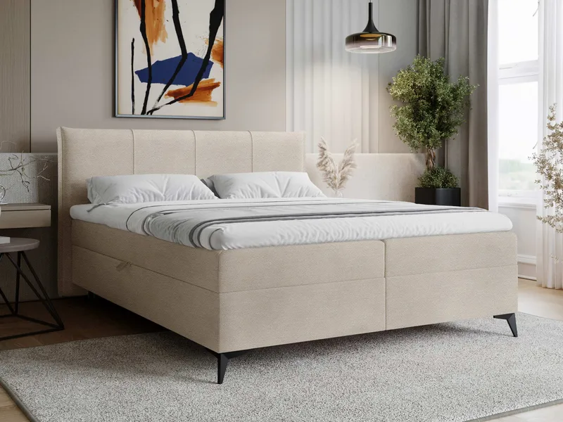 Thoros Komplett Sengepakke 160x200 cm Kontinentalseng med Oppbevaring - Beige - Møbler - Senger - Kontinentalsenger