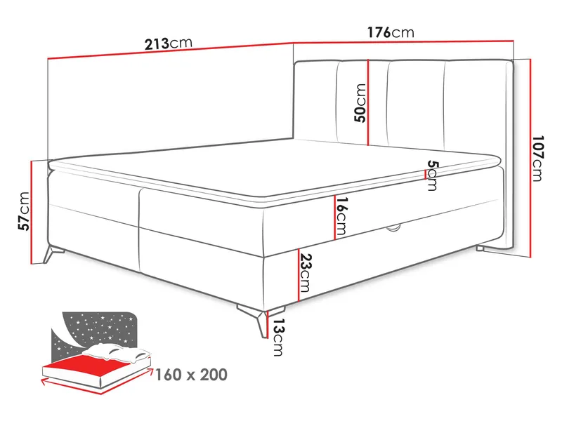 Thoros Komplett Sengepakke 160x200 cm Kontinentalseng med Oppbevaring - Mørk beige - Møbler - Senger - Kontinentalsenger