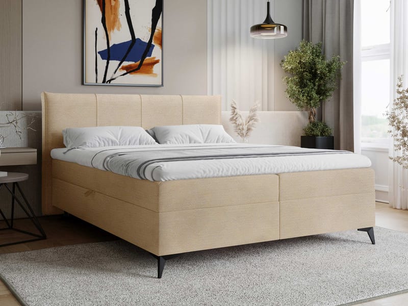 Thoros Komplett Sengepakke 160x200 cm Kontinentalseng med Oppbevaring - Mørk beige - Møbler - Senger - Kontinentalsenger