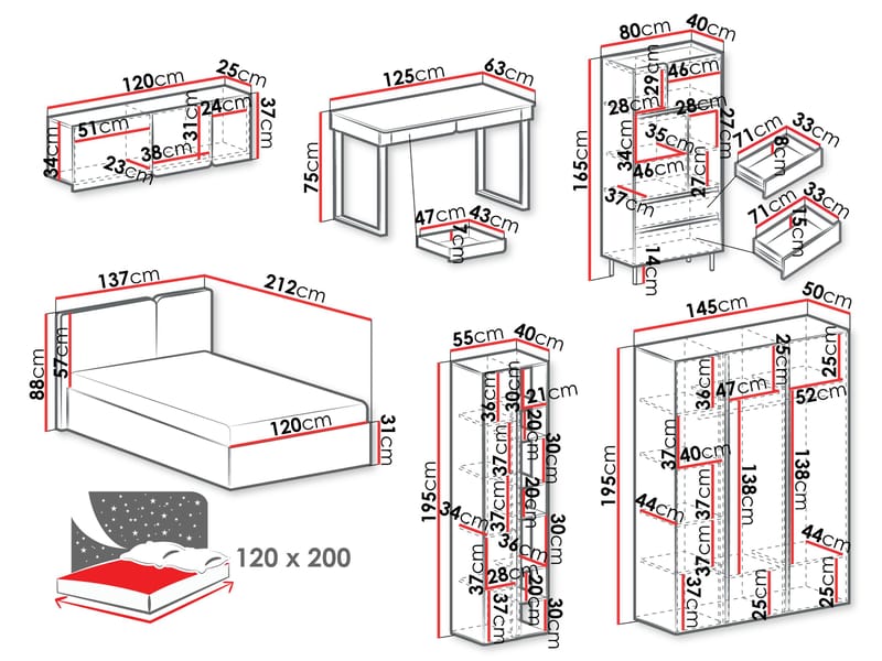 Travic Møbelsett for Soverom - Møbler - Senger - Møbelsett til soverom