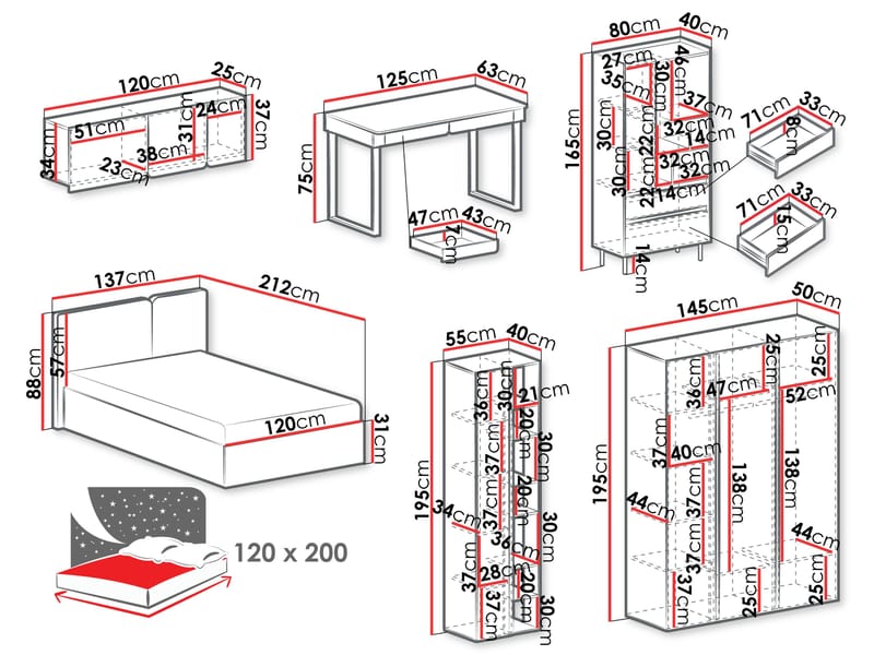 Travic Møbelsett for Soverom - Møbler - Senger - Møbelsett til soverom