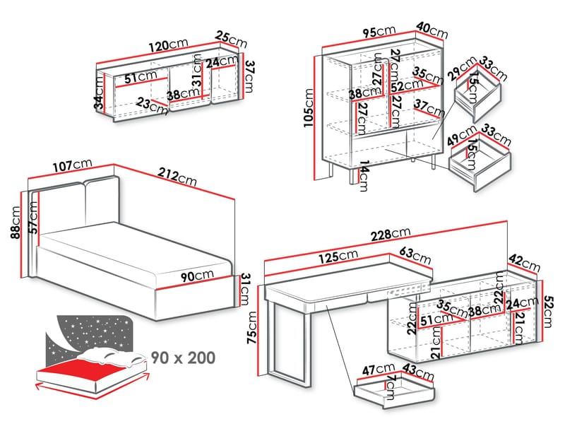 Travic Møbelsett for Soverom - Møbler - Senger - Møbelsett til soverom
