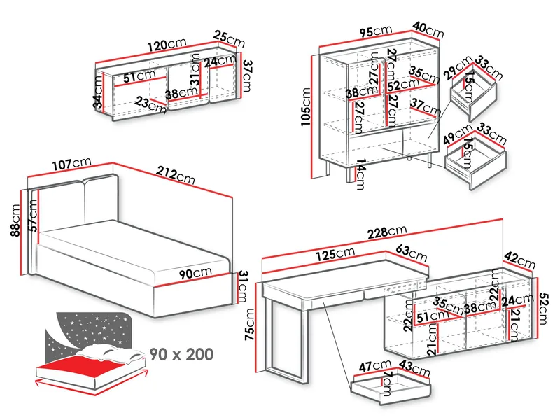 Travic Møbelsett for Soverom - Møbler - Senger - Møbelsett til soverom