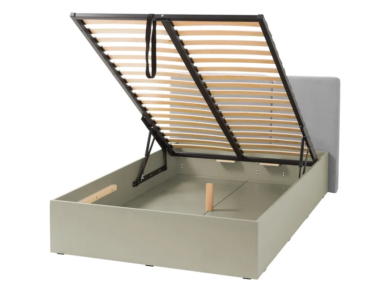 Travic Sengepakke med Oppbevaring 120x200 cm i Stoff med Sengegavl + Overmadrass - Lys Beige - Møbler - Senger - Senger med oppbevaring
