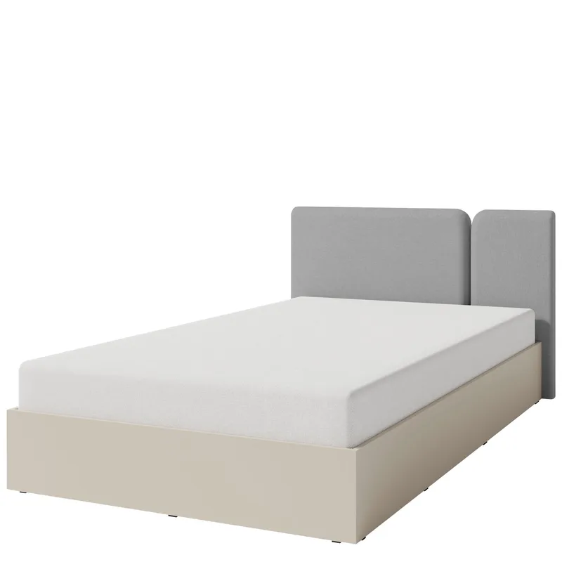 Travic Sengepakke med Oppbevaring 120x200 cm i Stoff med Sengegavl + Overmadrass, Lys Beige