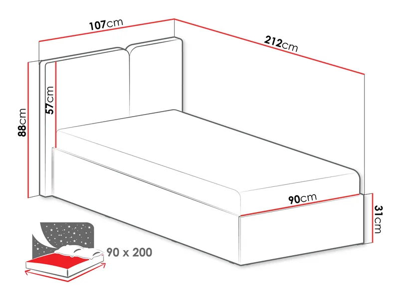 Travic Sengeramme 90x200 cm i Stoff og Lyst Tre med Sengegavl - Greige - Møbler - Senger - Senger med oppbevaring