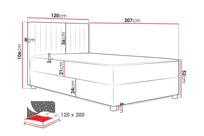 Veyran Sengepakke Kontinentalseng med Oppbevaring 120x200 cm - Grå - Møbler - Senger - Kontinentalsenger