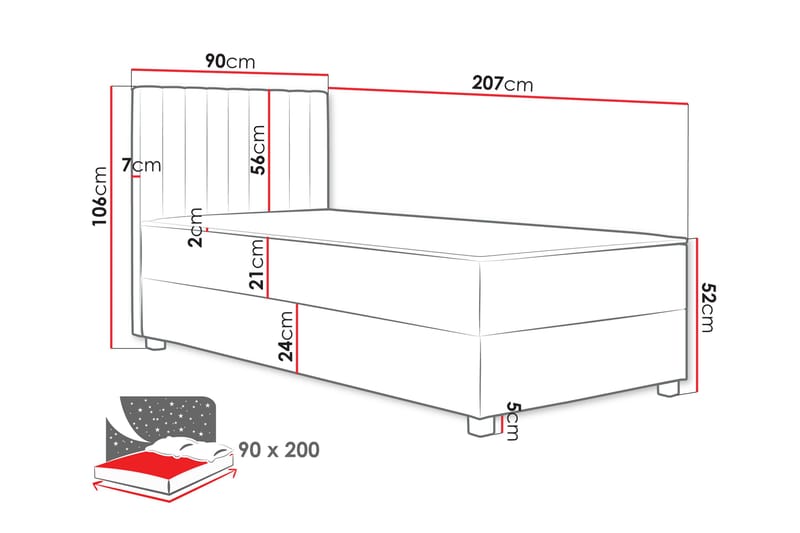 Veyran Sengepakke Kontinentalseng med Oppbevaring 90x200 cm - Rosa - Møbler - Senger - Kontinentalsenger
